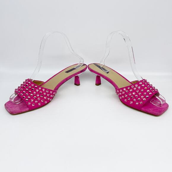 Michael Michael Kors Amal Embellished Faux Suede Kitten Sandal Pink Size 7.5M - Picture 8 of 13